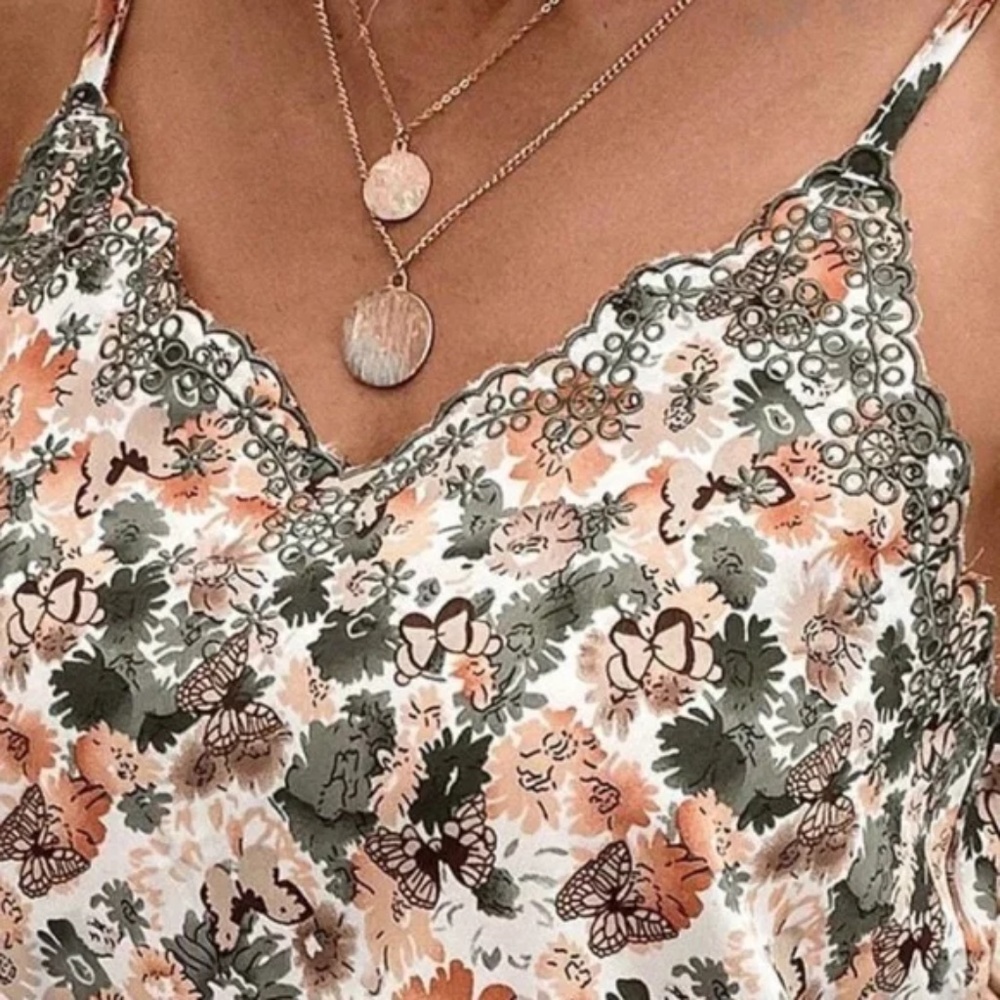 Maternity Floral Butterfly Print Adjustable Strap Cami Tank Top - Picture 6 of 6